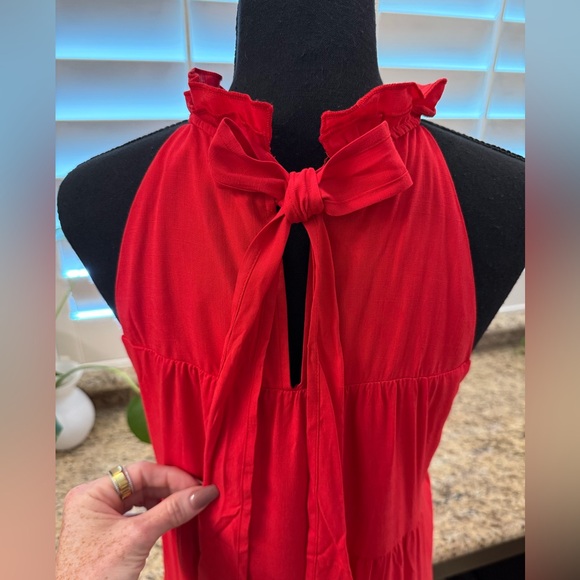 NWT Red Tiered Halter Maxi Dress with Pockets – Size M - Picture 4 of 7
